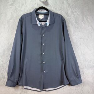 C Label Men's Size XL Button Down Shirt Blue Patterned Stretchy